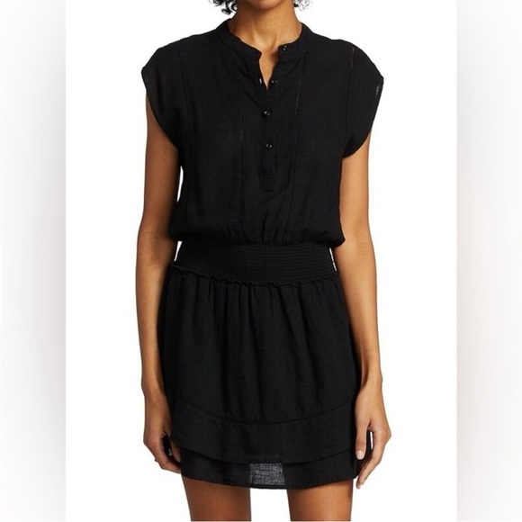 RAILS Angelina Black Lace Detail Dress Smocked Waist Linen Blend Sz XL - Picture 2 of 15